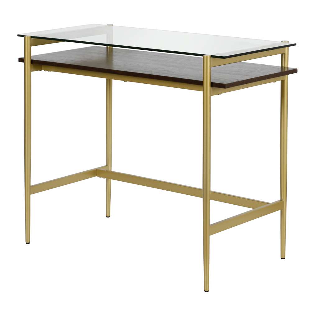 Hudson & Canal - Eaton 36in Wide Rectangular Desk in Brass/Walnut - OF0644 veiw 4