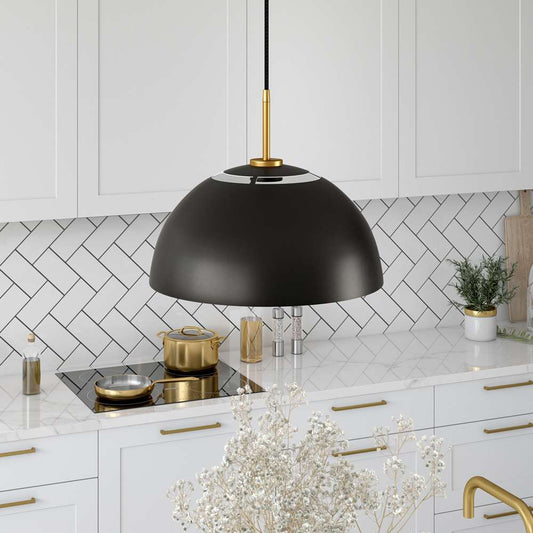 Hudson & Canal - Jordyn 16in Wide Pendant with Metal Shade in Matte Black/Brushed Brass - PD1657 veiw 2