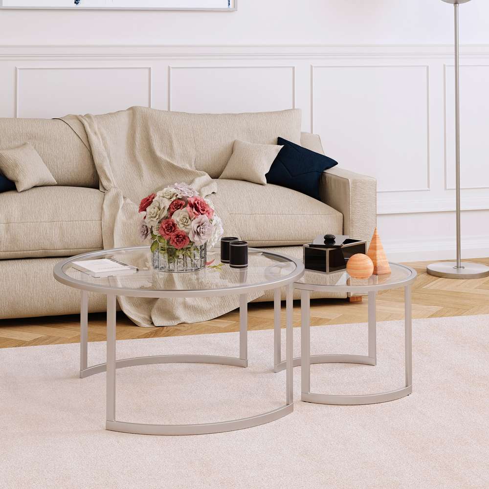 Hudson & Canal - Mitera Round Nested Coffee Table in Satin Nickel - CT0154 veiw 2