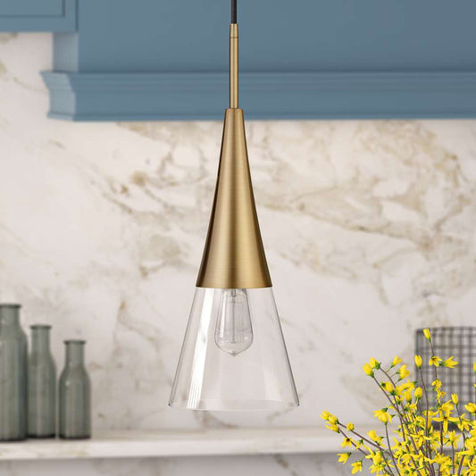 Hudson & Canal - Myra 7.5in Wide Pendant with Glass Shade in Brass/Clear - PD0756 veiw 2