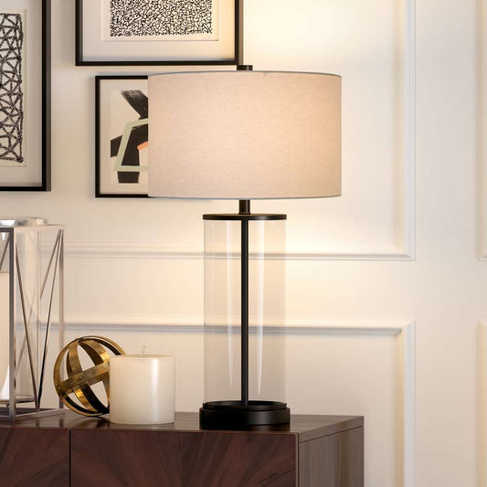 Hudson & Canal - Rowan 28in Tall Table Lamp with Fabric Shade in Blackened Bronze/White - TL0122 veiw 2