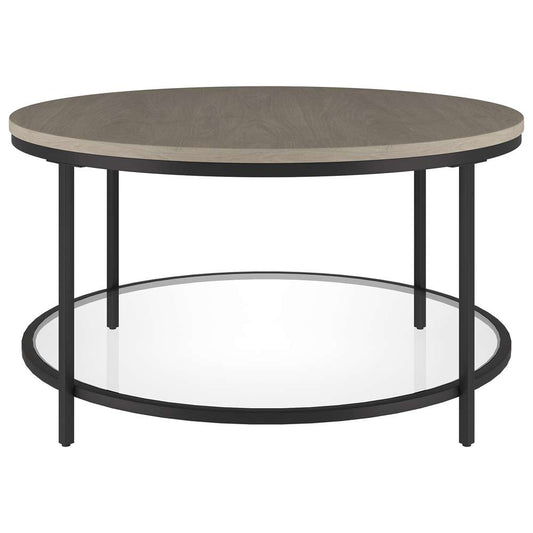 Hudson & Canal - Sevilla 32 Wide Round Coffee Table with MDF Top and Glass Shelf in Blackened Bronze/Antiqued Gray Oak - CT1953 veiw 3