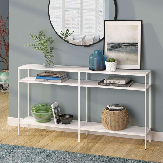 Hudson & Canal - Sivil 55in Wide Rectangular Console Table with Metal Shelves in Matte White - AT1034 veiw 2