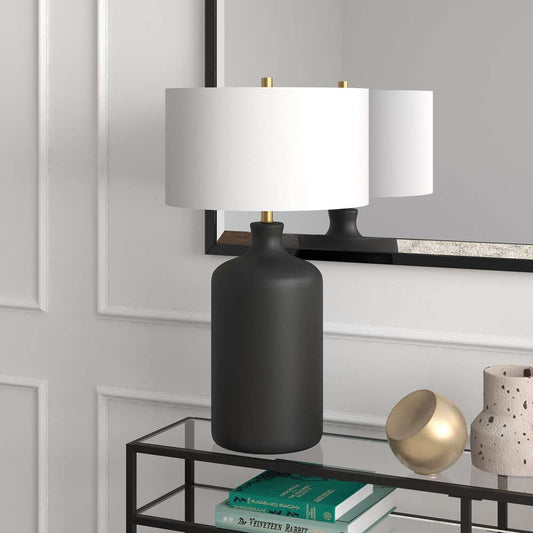 Hudson & Canal - Sloane 29in Tall Ceramic Table Lamp with Fabric Shade in Matte Black/White - TL1727 veiw 2