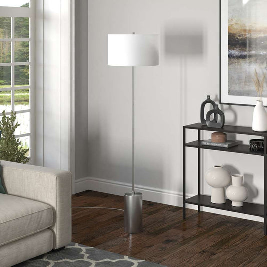 Hudson & Canal - Somerset 64in Tall Floor Lamp with Fabric Shade in Brushed Nickel/White - FL1601 veiw 2
