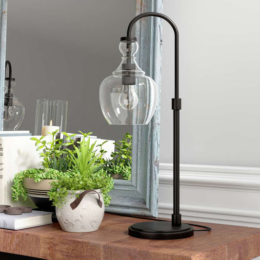 Hudson & Canal - Verona 27in Tall Arc Table Lamp with Glass Shade in Blackened Bronze/Clear - TL0798 veiw 2