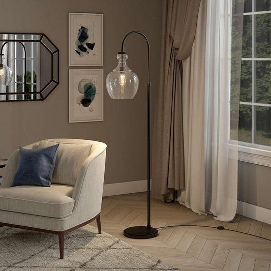 Hudson & Canal - Verona Arc Floor Lamp with Glass Shade in Blackened Bronze/Seeded - FL0268 veiw 3