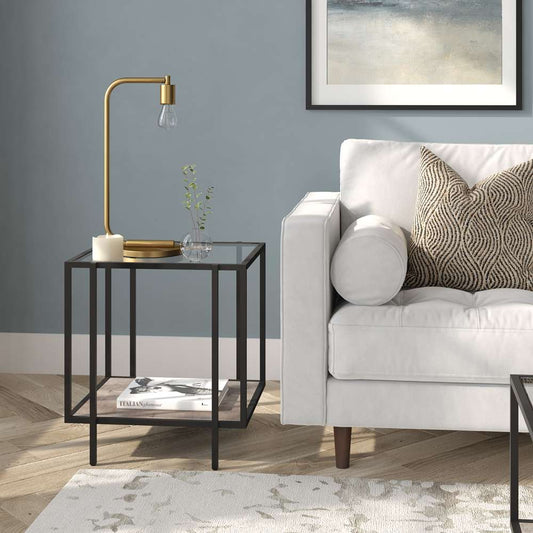 Hudson & Canal - Vireo 20in Wide Square Side Table with MDF Shelf in Blackened Bronze/Gray Oak - ST0941 veiw 2