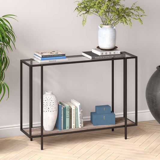 Hudson & Canal - Vireo 42in Wide Rectangular Console Table with MDF Shelf in Blackened Bronze/Gray Oak - AT0937 veiw 2