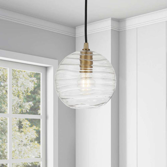 Hudson & Canal - Wayve 8in Wide Textured Pendant with Glass Shade in Brass/Clear - PD0077 veiw 2