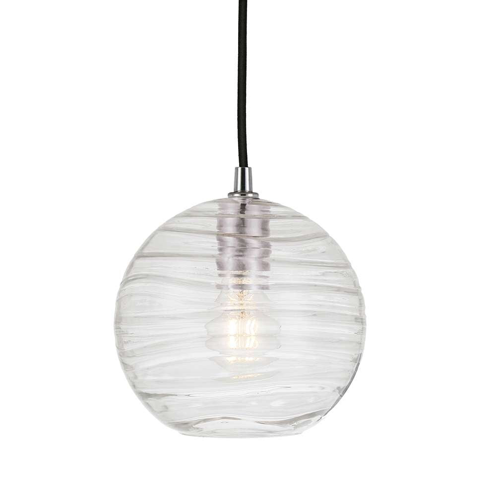 Hudson & Canal - Wayve 8in Wide Textured Pendant with Glass Shade in Polished Nickel/Clear - PD0079 veiw 3