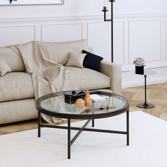 Hudson & Canal - Xivil 36in Wide Round Coffee Table with Glass Top in Blackened Bronze - CT0110 veiw 2
