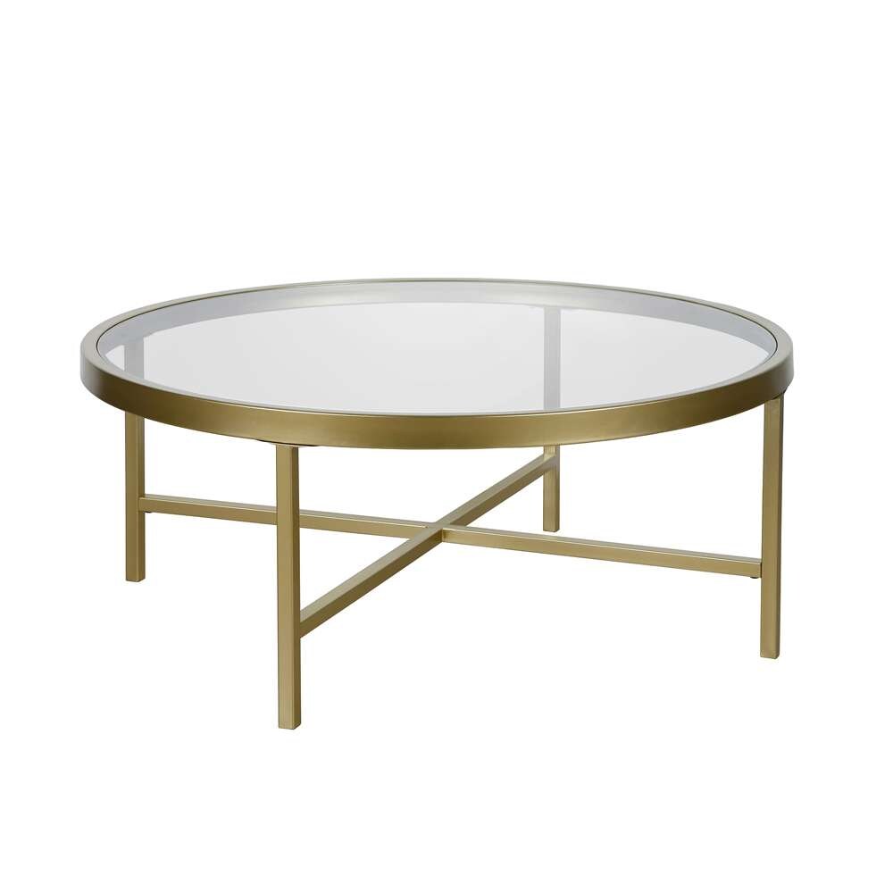 Hudson & Canal - Xivil 36in Wide Round Coffee Table with Glass Top in Brass - CT0204 veiw 3