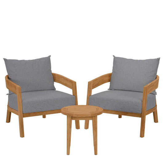 Modway - Brisbane 3-Piece Teak Wood Outdoor Patio Set - EEI-5835-NAT-GRY veiw 2