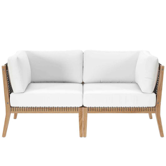 Modway - Clearwater Outdoor Patio Teak Wood Loveseat - EEI-6119-GRY-WHI veiw 2