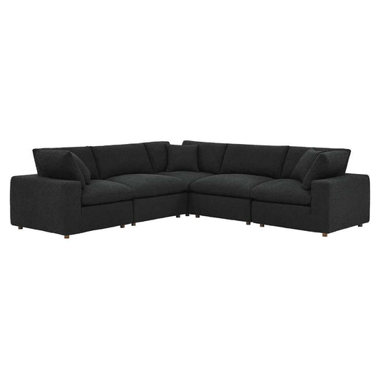 Modway - Commix Down Filled Overstuffed Boucle 5-Piece Sectional Sofa in Black - EEI-6368-BLK veiw 2