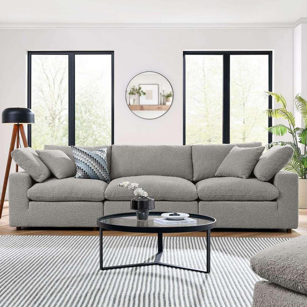 Modway - Commix Down Filled Overstuffed Boucle Fabric 3-Seater Sofa in Light Gray - EEI-6362-LGR veiw 5