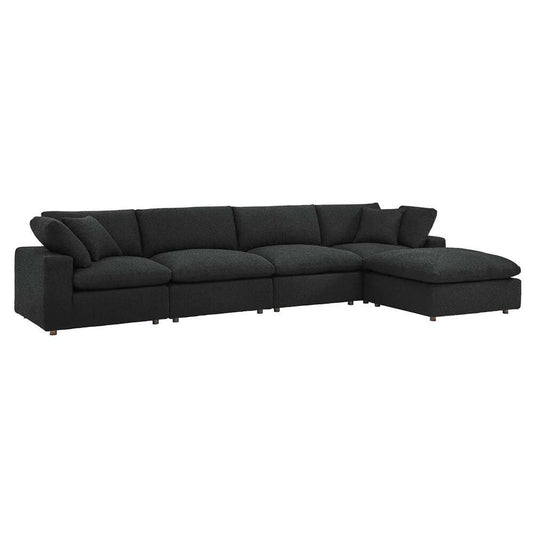 Modway - Commix Down Filled Overstuffed Boucle Fabric 5-Piece Sectional Sofa in Black - EEI-6365-BLK veiw 2