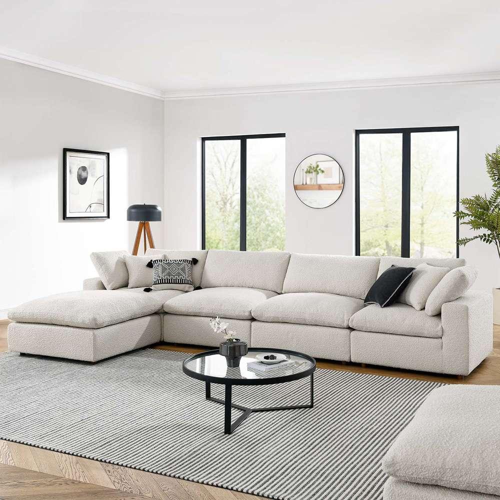 Modway - Commix Down Filled Overstuffed Boucle Fabric 5-Piece Sectional Sofa in Ivory - EEI-6365-IVO veiw 5