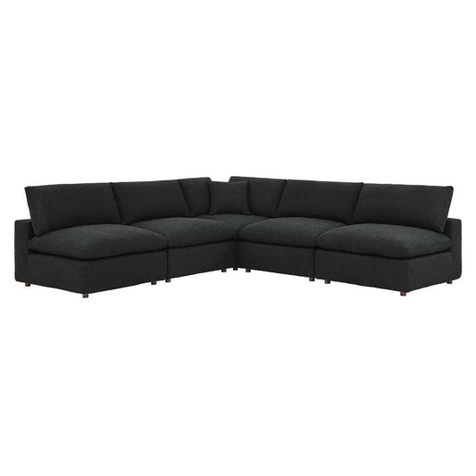 Modway - Commix Down Filled Overstuffed Boucle Fabric 5-Piece Sectional Sofa in Black - EEI-6367-BLK veiw 2