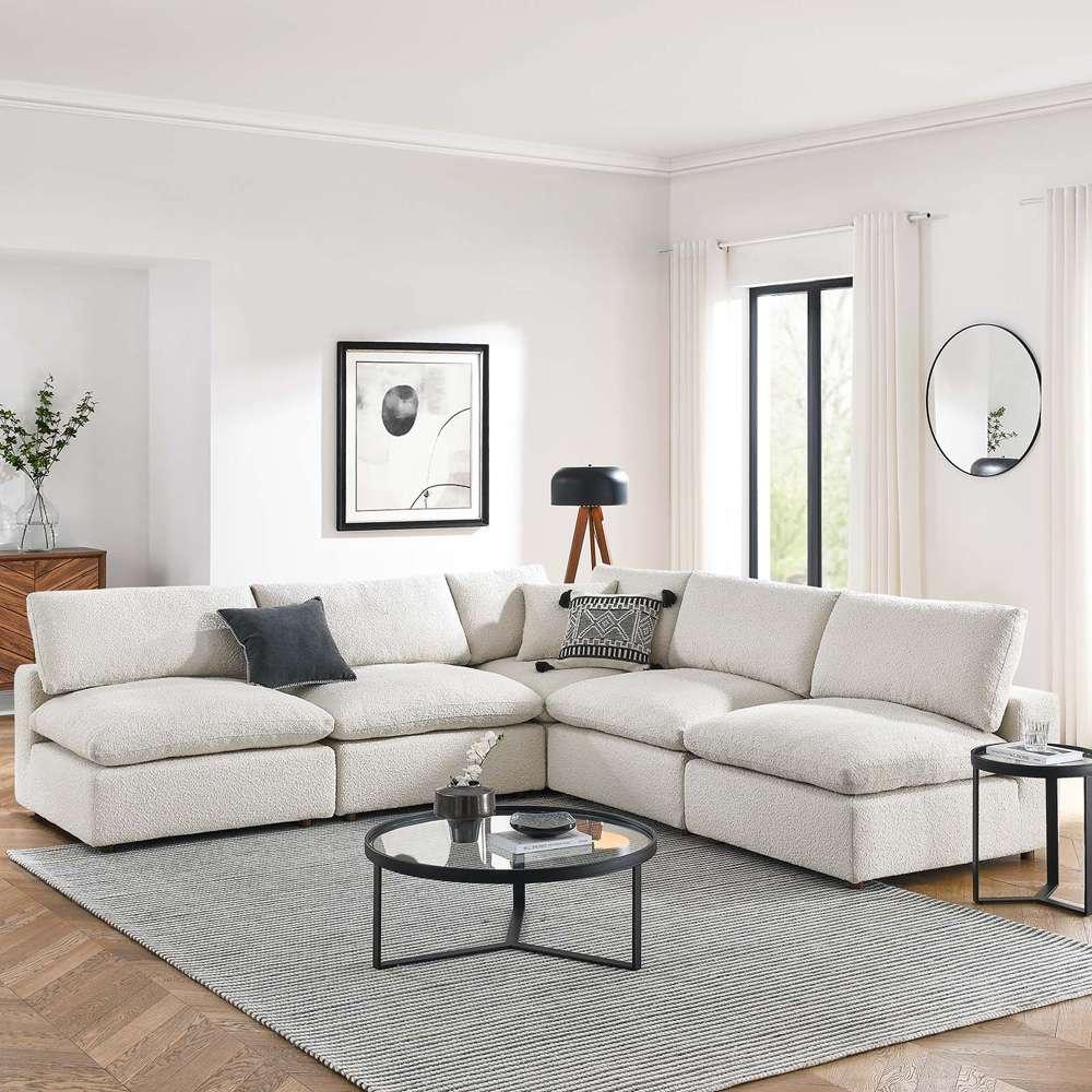 Modway - Commix Down Filled Overstuffed Boucle Fabric 5-Piece Sectional Sofa in Ivory - EEI-6367-IVO veiw 5