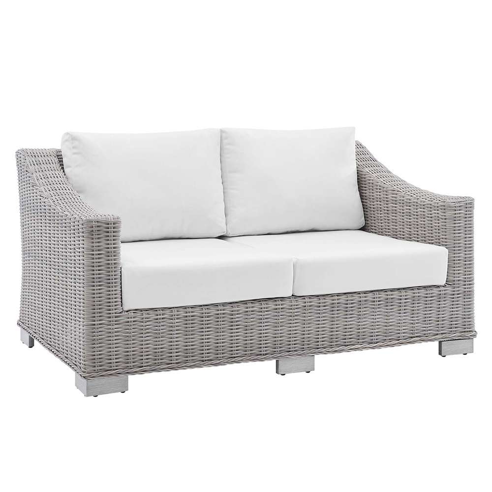 Modway - Conway Sunbrella Outdoor Patio Wicker Rattan Loveseat - EEI-3973-LGR-WHI veiw 1