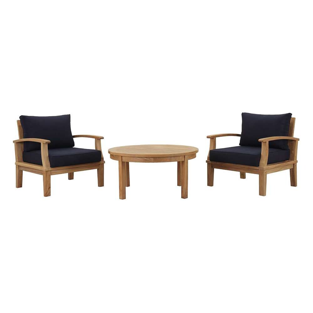 Modway - Marina 3 Piece Outdoor Patio Teak Set - EEI-1475-NAT-NAV-SET veiw 1