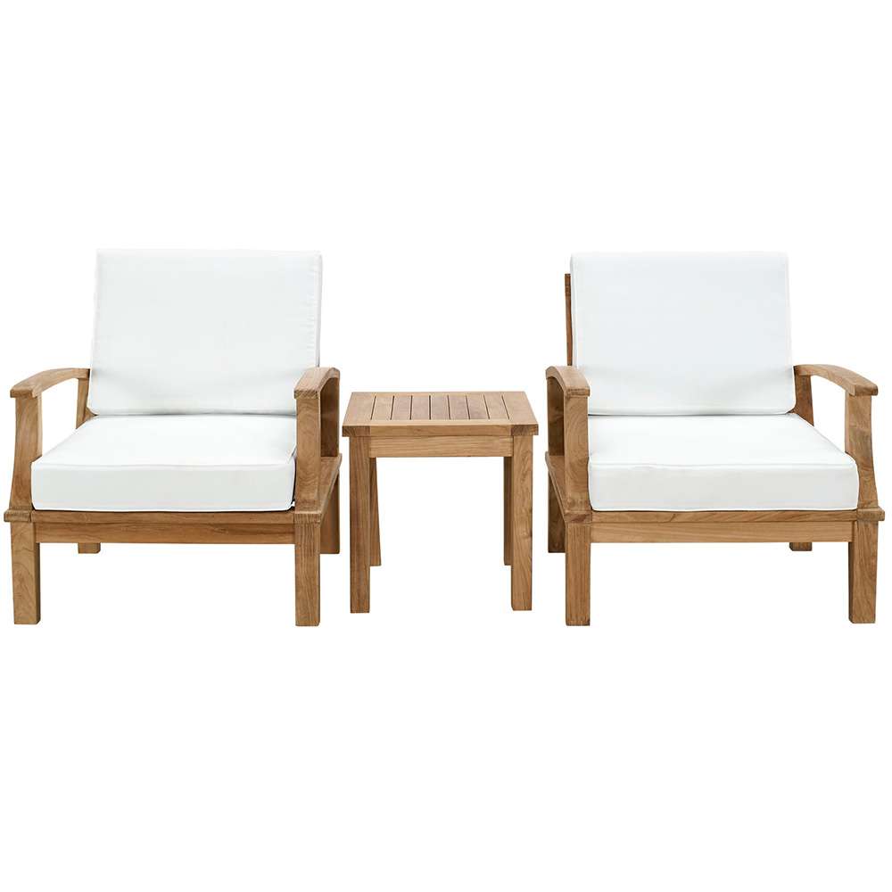 Modway - Marina 3 Piece Outdoor Patio Teak Set - EEI-1487-NAT-WHI-SET veiw 1