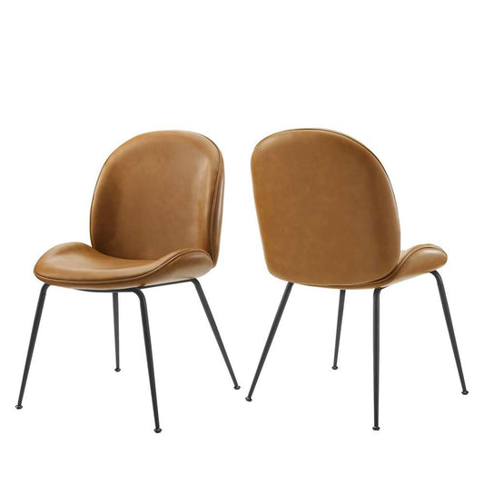 Modway - Scoop Black Powder Coated Steel Leg Vegan Leather Dining Chairs - (Set of 2) - EEI-4636-TAN veiw 2