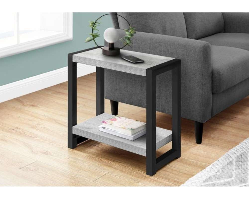 Monarch Specialties - Accent Table, Side, End, Narrow, Small, 2 Tier, Living Room, Bedroom, Metal, Laminate, Grey, Black, Contemporary, Modern - I-2082 veiw 3