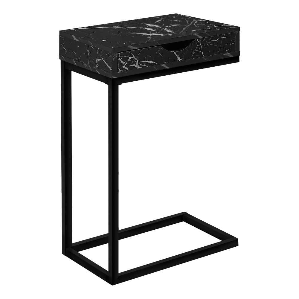 Monarch Specialties - Accent Table, C-Shaped, End, Side, Snack, Storage Drawer, Living Room, Bedroom, Metal, Laminate, Black Marble Look, Contemporary, Modern - I-3604 veiw 1