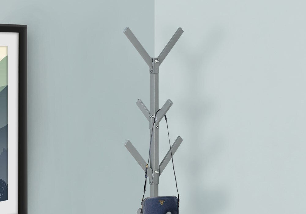 Monarch Specialties - Coat Rack, Hall Tree, Free Standing, 8 Hooks, Entryway, 70inH, Bedroom, Metal, Grey, Contemporary, Modern - I-2058 veiw 3