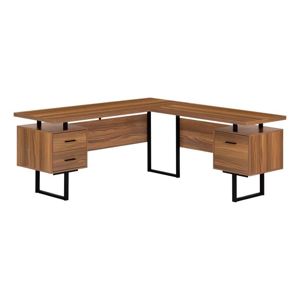 Monarch Specialties - Computer Desk, Home Office, Corner, Left, Right Set-Up, Storage Drawers, 70inL, L Shape, Work, Laptop, Metal, Laminate, Walnut, Black, Contemporary, Modern - I-7610 veiw 1