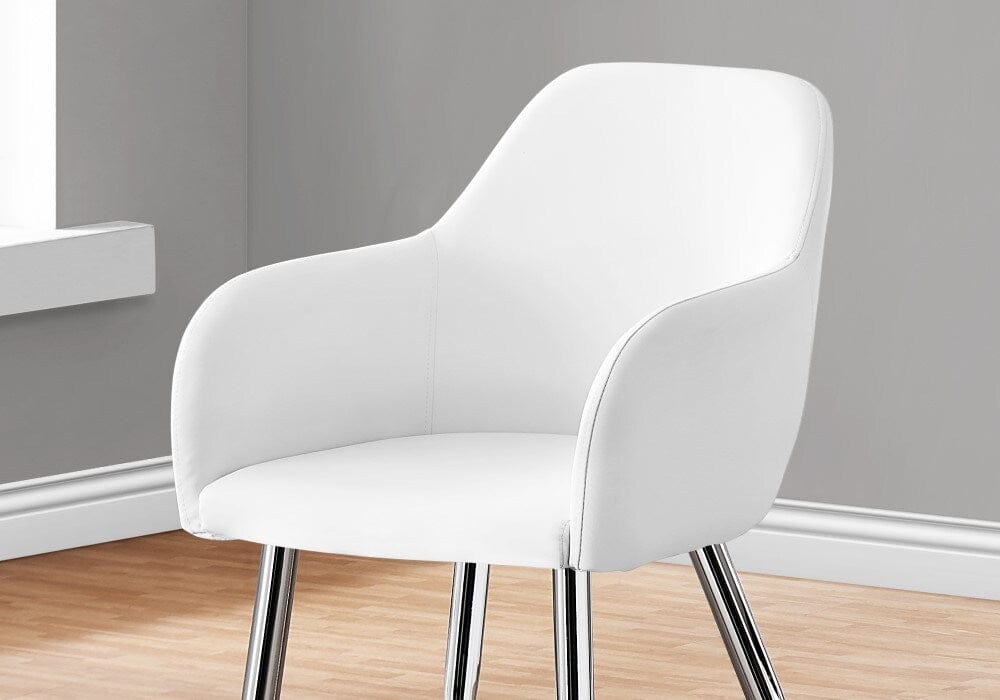 Monarch Specialties - Dining Chair, (Set of 2) Side, Upholstered, Kitchen, Dining Room, Pu Leather Look, Metal, White, Chrome, Contemporary, Modern - I-1190 veiw 3