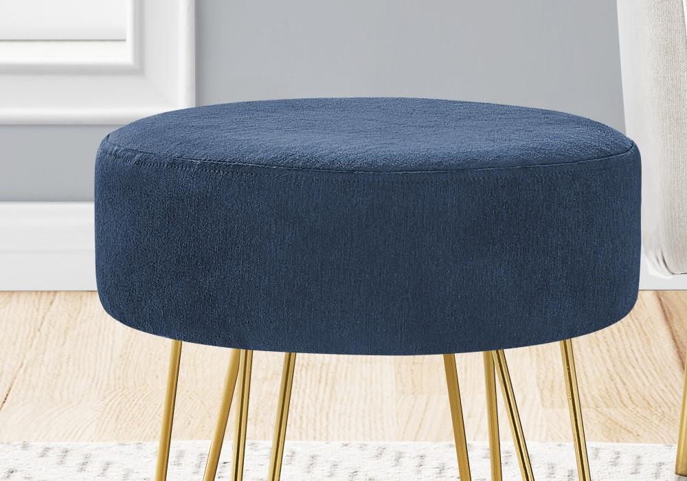 Monarch Specialties - Ottoman, Pouf, Footrest, Foot Stool, 14in Round, Fabric, Metal Legs, Blue, Gold, Contemporary, Modern - I-9002 veiw 3