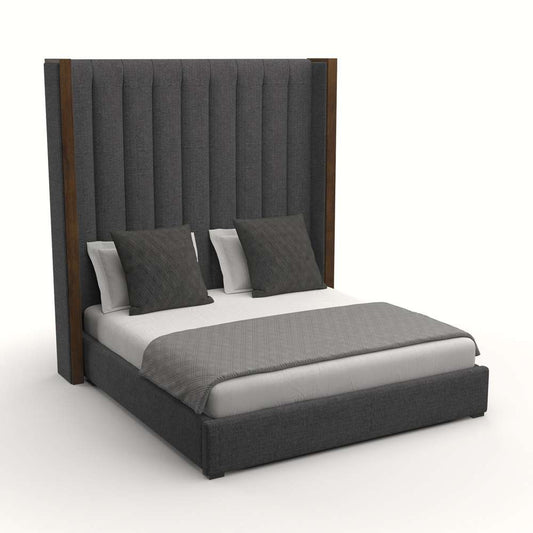 Nativa Interiors - Irenne Vertical Channel Tufted Upholstered High Queen Charcoal Bed - BED-IRENNE-VC-HI-QN-PF-CHARCOAL veiw 2