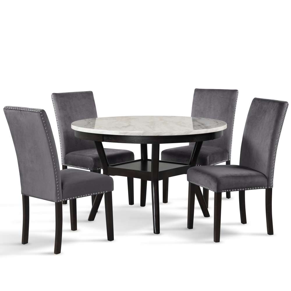 New Classic Furniture - Celeste 47in Round Dining Table-Espresso/Faux Marble & 4 Chair - 41-400-GYRD4C veiw 1