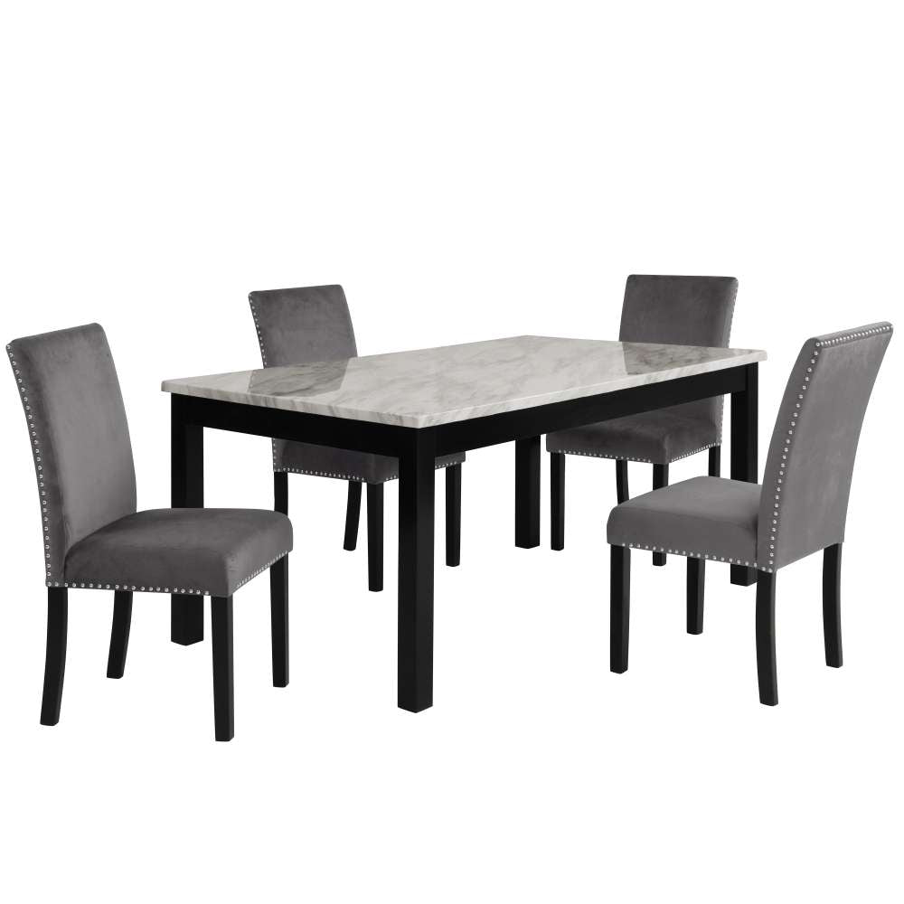 New Classic Furniture - Celeste 64in Dining Table-Espresso/Faux Marble & 4 Chairs - 41-400-GYD4C veiw 1