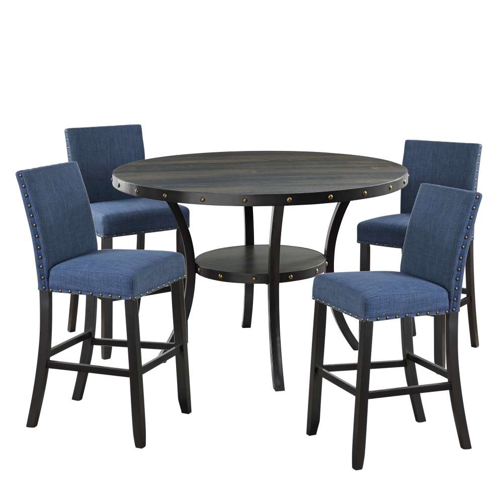 New Classic Furniture - Crispin 48in Round Counter Table and 4 Stools Marine Blue - 45-162-D4CM veiw 1