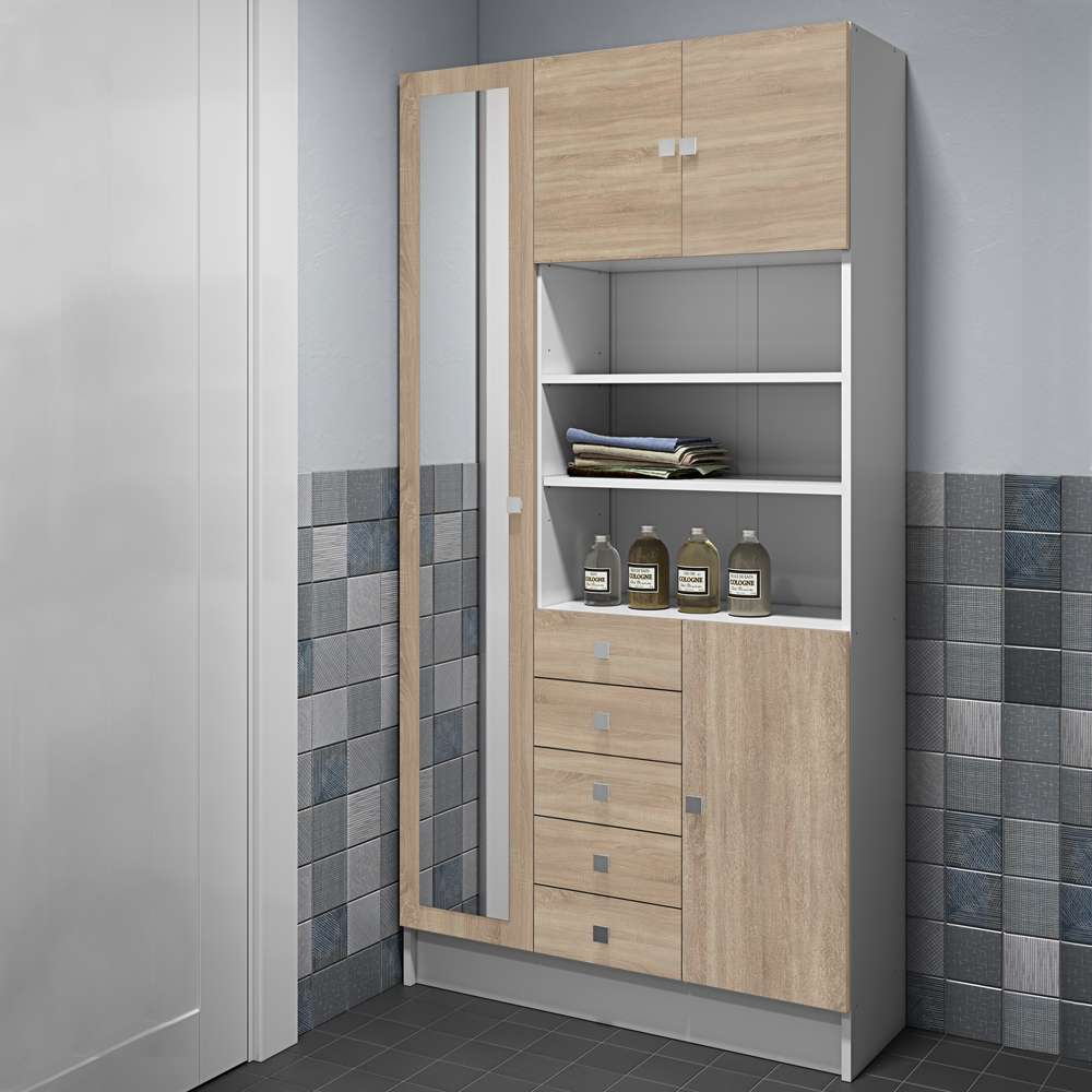 TEMAHOME - Combi Tall Bathroom Cabinet in White / Oak Color - X6054X2134A17 veiw 6