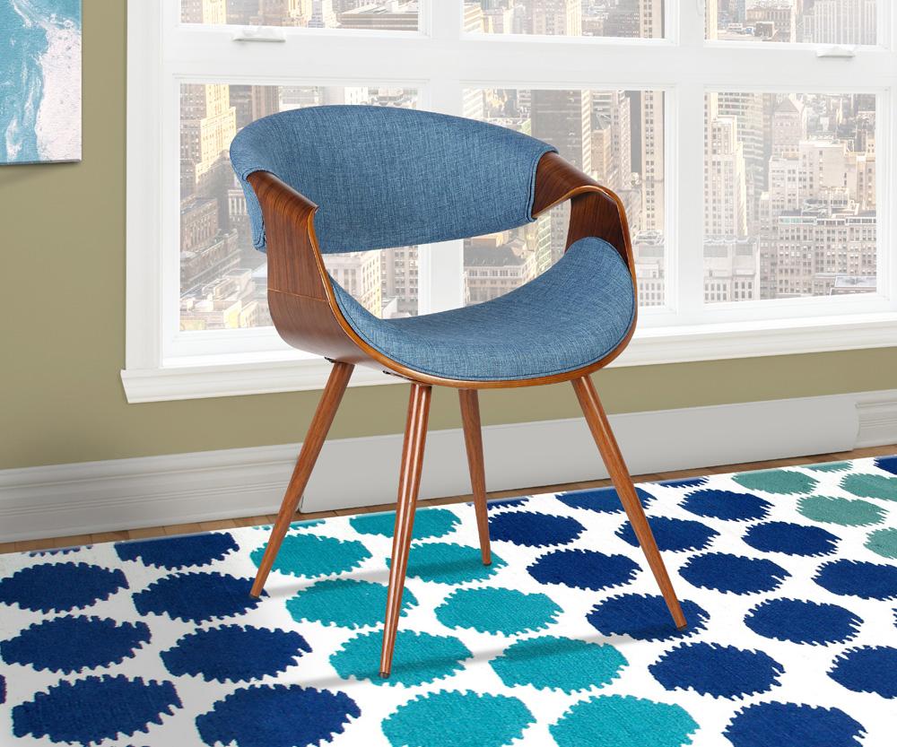 Armen Living - Butterfly Mid-Century Dining Chair in Walnut Finish and Blue Fabric - LCBUCHWABL veiw 8