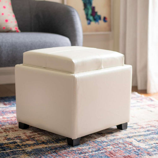 Safavieh - Harrison Single Tray Ottoman - Flat Cream - HUD8233K veiw 2