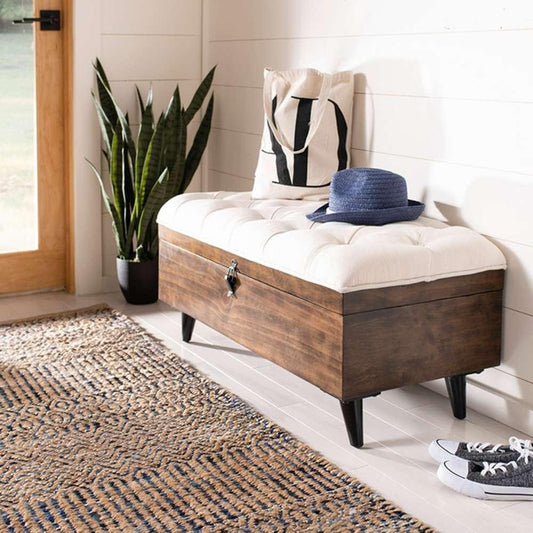 Safavieh - Liam Tufted Cocktail Ottoman - Light Beige - Dark Oak - OTT6400A veiw 2