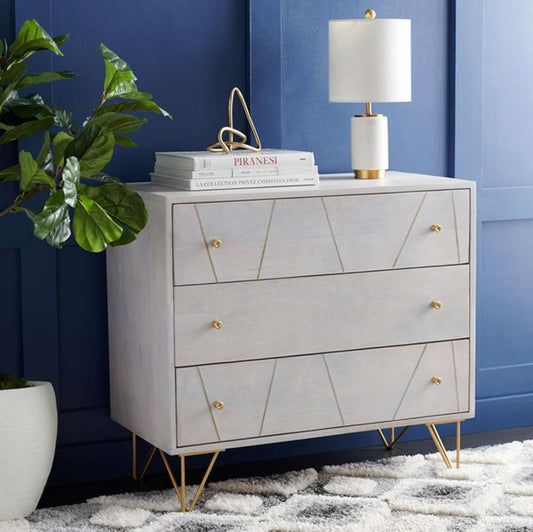 Safavieh - Marigold 3 Drawer Chest - White Washed - Brass - CHS9001C veiw 2