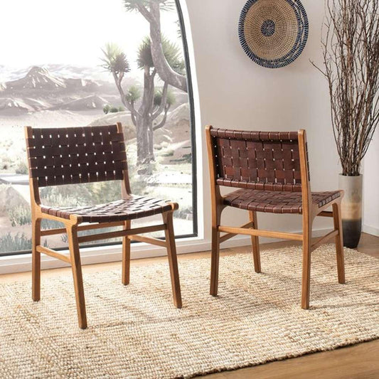 Safavieh - Taika Leather Dining Chair - Cognac - Natural (Set of 2) - DCH4000A-SET2 veiw 2