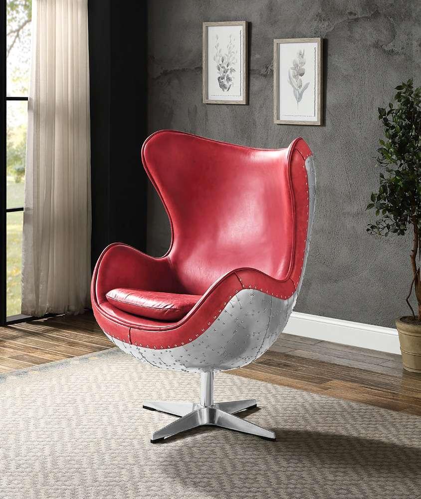 ACME Furniture - Brancaster Accent Chair w/Swivel - Red Top grain Leather - AC01990 veiw 1