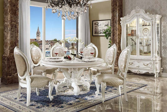ACME Furniture - Versailles Round Dining Table - Synthetic Leather & Bone White Finsih - DN01388 view 2