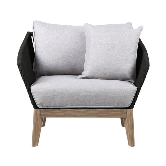 Armen Living - Athos Indoor Outdoor Club Chair in Light Eucalyptus Wood with Latte Rope and Grey Cushions - LCATCHWDLT veiw 2