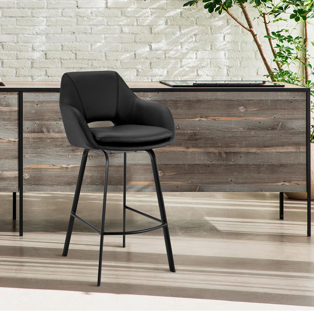 Armen Living - Aura Black Faux Leather and Black Metal Swivel 26in Counter Stool - LCAUBABLBL26 veiw 10