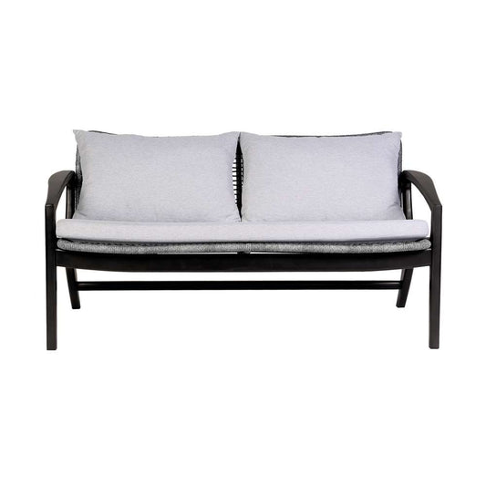 Armen Living - Brighton 4 Piece Outdoor Patio Seating Set in Dark Eucalyptus Wood with Grey Rope and White Cushions - 840254336100 veiw 2